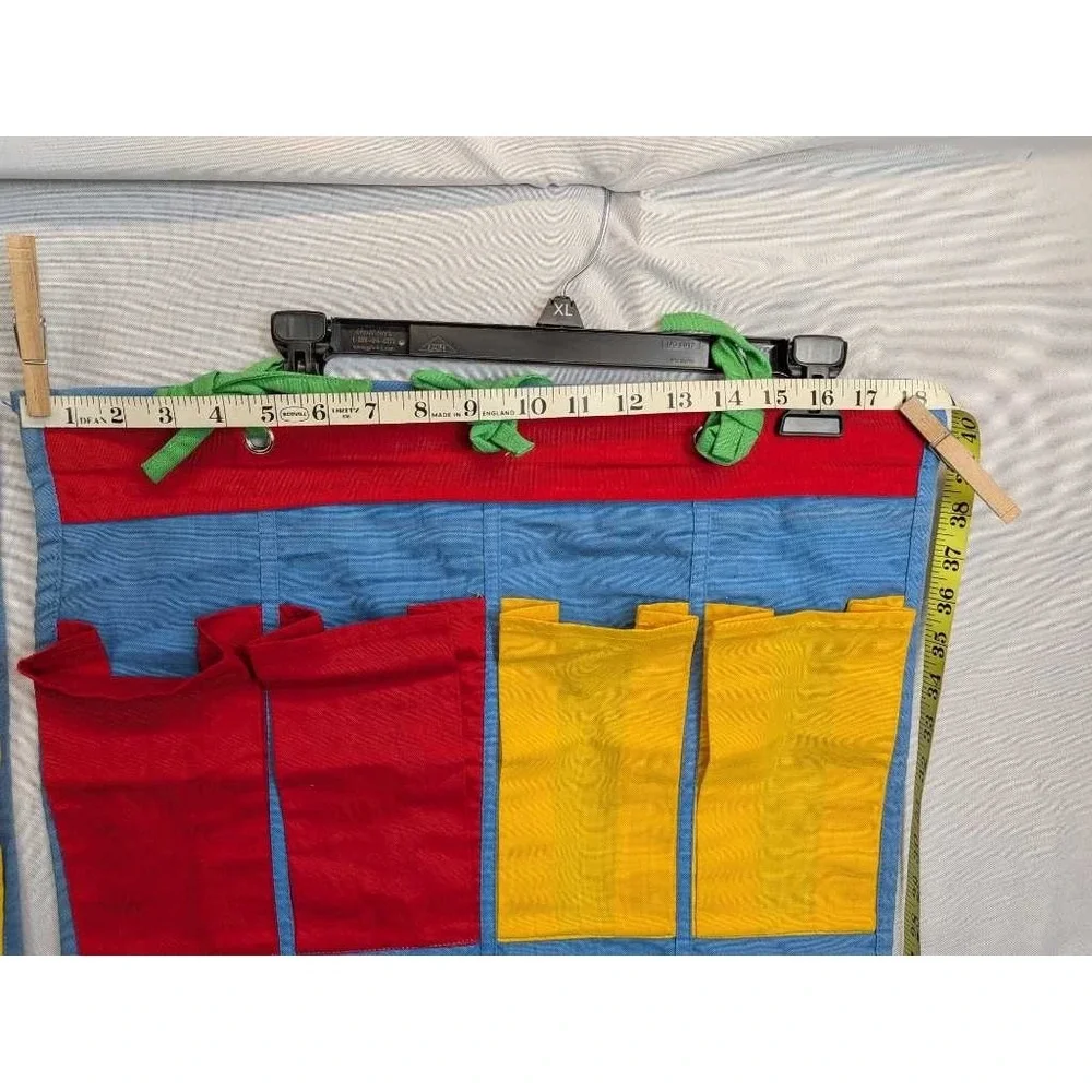 Vintage Classroom Hanging Pocket Organizer Red Yellow‎ Green Blue 2 Pc Set